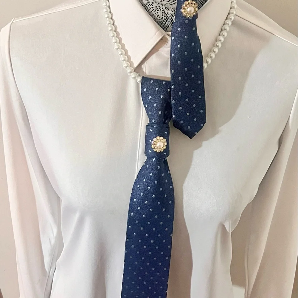 Elegant Blue Polka Dot fashion necklace Tie Set ( mommy & me ) - Picture 5 of 6